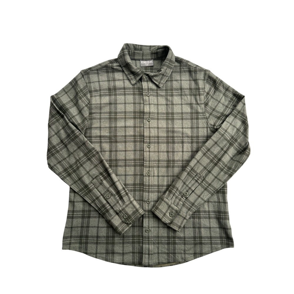 32 Degrees Heat Plaid Shirt Mens Large Olive Green Excellent Stretch Button Up